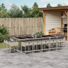 vidaXL 15 részes szürke polyrattan kerti étkezőgarnitúra párnákkal kerti bútor