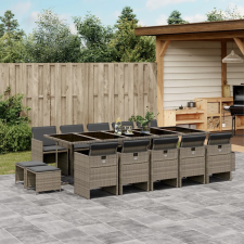 vidaXL 15 részes szürke polyrattan kerti étkezőgarnitúra párnákkal kerti bútor