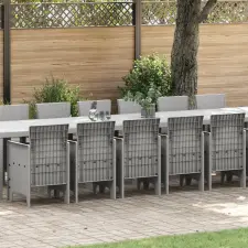 vidaXL 17 Darabos Kerti Étkező Szett Párnákkal Világosszürke Poli Rattan kerti bútor