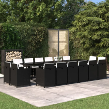 vidaXL 17 részes fekete polyrattan kerti étkezőgarnitúra párnákkal kerti bútor