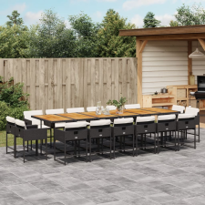 vidaXL 17 részes fekete polyrattan kerti étkezőgarnitúra párnákkal kerti bútor