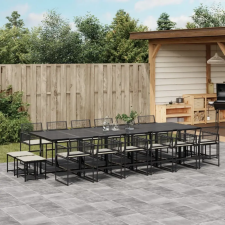vidaXL 17 részes fekete polyrattan kerti étkezőgarnitúra párnákkal kerti bútor