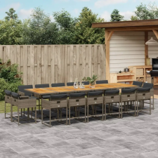vidaXL 17 részes szürke polyrattan kerti étkezőgarnitúra párnával kerti bútor