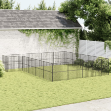 vidaXL 20 paneles fekete porszórt acél kutyajáróka szállítóbox, fekhely kutyáknak