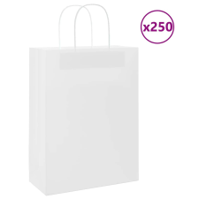vidaXL 250 db fehér kraft papírzacskók fogantyúkkal 26x12x35 cm ajándéktasak