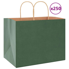 vidaXL 250 db zöld kraft papírzacskók fogantyúkkal 32x22x24 cm ajándéktasak