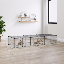 vidaXL 28 paneles fekete acél kisállatketrec ajtóval 35 x 35 cm ketrec, szállítóbox rágcsálóknak