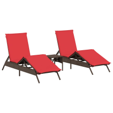vidaXL 2 db barna polyrattan napozóágy asztallal (4002717) kerti bútor