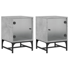 vidaXL 2 db betonszürke éjjeliszekrény üvegajtóval 35 x 37 x 50 cm (836525) bútor