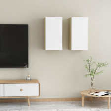 vidaXL 2 db fehér és tölgyszínű forgácslap TV-szekrény 30,5x30x60 cm bútor