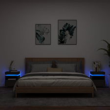 vidaXL 2 db fekete műfa éjjeliszekrény LED-fényekkel 40x39x48,5 cm bútor