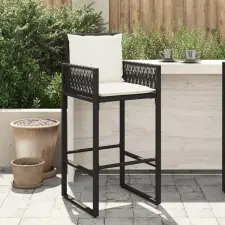 vidaXL 2 db fekete polyrattan kerti bárszék párnával kerti bútor