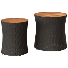 vidaXL 2 db fekete polyrattan kerti kisasztal fa asztallappal (366288) kerti bútor