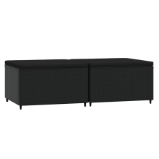 vidaXL 2 db fekete polyrattan kerti lábtartó párnákkal (319789) bútor