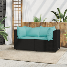 vidaXL 2 db fekete polyrattan kerti sarokkanapé párnákkal kerti bútor