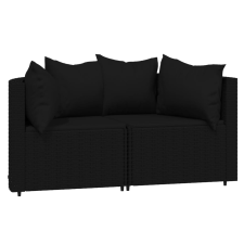 vidaXL 2 db fekete polyrattan kerti sarokkanapé párnákkal (319790) kerti bútor