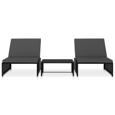 vidaXL 2 db fekete polyrattan napozóágy asztallal (47402) kerti bútor