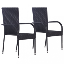vidaXL 2 db fekete rakásolható polyrattan kültéri szék kerti bútor