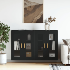 vidaXL 2 db fekete szerelt fa falra szerelhető szekrény bútor