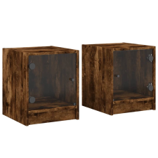vidaXL 2 db füstös tölgy színű éjjeliszekrény üvegajtókkal 35x37x42 cm (836352) bútor