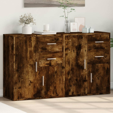 vidaXL 2 db füstös tölgy színű szerelt fa tálalószekrény 60x31x70 cm bútor