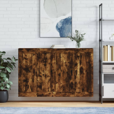 vidaXL 2 db füstös tölgyszínű falra szerelhető fa éjjeliszekrény bútor