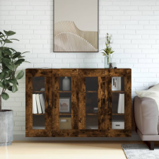 vidaXL 2 db füstös tölgyszínű falra szerelhető fa éjjeliszekrény bútor