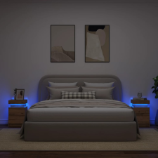 vidaXL 2 db kézműves tölgy szerelt fa LED-es éjjeliszekrény 35x39x55cm bútor