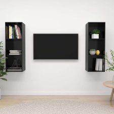 vidaXL 2 db magasfényű fekete forgácslap fali TV-szekrény bútor