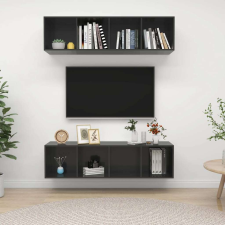 vidaXL 2 db magasfényű szürke forgácslap fali TV-szekrény bútor