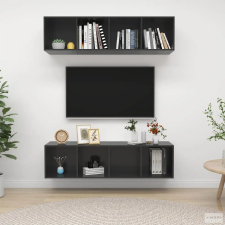 vidaXL 2 db magasfényű szürke szerelt fa fali TV-szekrény bútor