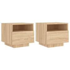 vidaXL 2 db sonoma tölgy színű éjjeliszekrény LED-ekkel 40x39x37 cm (836803) bútor