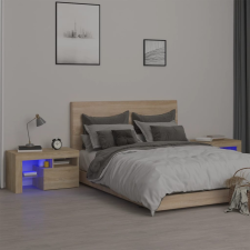 vidaXL 2 db sonoma-tölgy színű LED-lámpás éjjeliszekrény 70x36,5x40 cm bútor