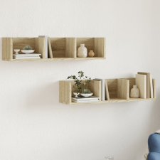 vidaXL 2 db sonoma-tölgyszínű szerelt fa faliszekrény 75x18x16,5 cm bútor