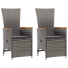 vidaXL 2 db szürke dönthető háttámlás polyrattan kerti szék párnával