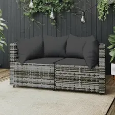 vidaXL 2 db szürke polyrattan kerti sarokkanapé párnával kerti bútor