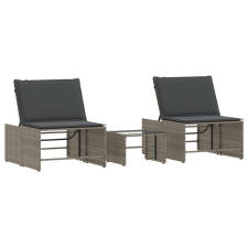 vidaXL 2 db szürke polyrattan napozóágy asztallal (368424) kerti bútor