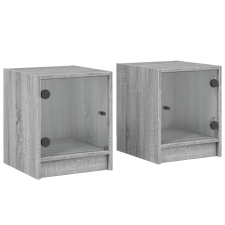 vidaXL 2 db szürke sonoma színű éjjeliszekrény üvegajtóval 35x37x42 cm (836354) bútor