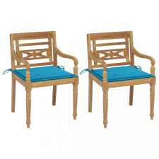 vidaXL 2 db tömör tíkfa Batavia szék kék párnával kerti bútor