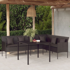 vidaXL 2 részes fekete polyrattan kerti étkezőgarnitúra párnával kerti bútor
