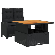 vidaXL 2 részes fekete polyrattan kerti étkezőgarnitúra párnával (3277391) kerti bútor