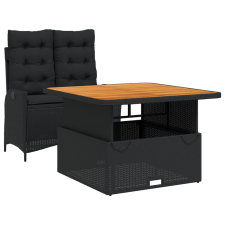 vidaXL 2 részes fekete polyrattan kerti étkezőgarnitúra párnával (3277451) kerti bútor