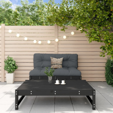 vidaXL 2 részes fekete tömör fa kerti társalgószett párnákkal kerti bútor