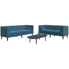 vidaXL 2 részes kék bársony Chesterfield kanapészett hengerpárnákkal (3209299) bútor