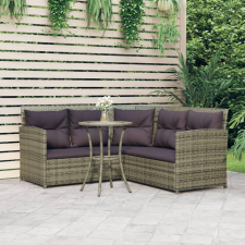 vidaXL 2 részes L-alakú szürke polyrattan kanapészett párnákkal kerti bútor