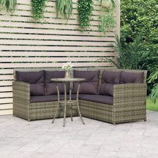 vidaXL 2 részes L-alakú szürke polyrattan kanapészett párnákkal kerti bútor