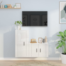 vidaXL 2-részes magasfényű fehér szerelt fa TV-szekrényszett bútor