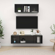 vidaXL 2 részes magasfényű szürke forgácslap TV-szekrény szett bútor