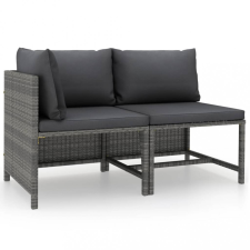 vidaXL 2 részes szürke polyrattan kerti kanapészett párnákkal kerti bútor