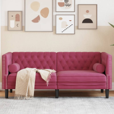 vidaXL 2 személyes bordó bársony Chesterfield kanapé hengerpárnákkal bútor